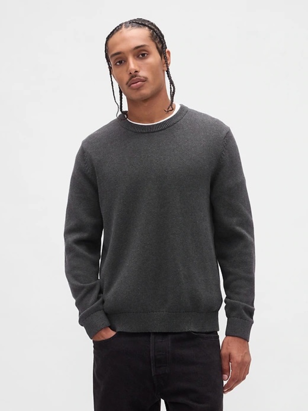GAP Crewneck Sweater Mens Size L Pullover Cotton Knit Charcoal Gray